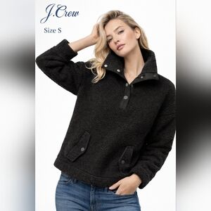 J.Crew Women’s Vintage Fleece Polartec Sherpa Snap-Collar Pullover Black Size S